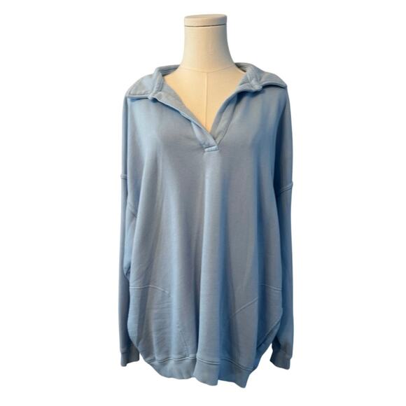 aerie Sweaters - Aerie Oversized V-neck Collared Preppy Light Blue Casual Sweatshirt size M